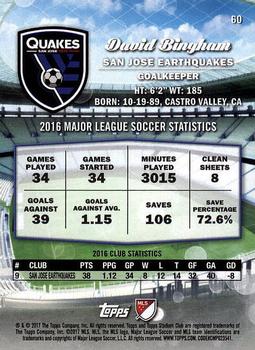 2017 Stadium Club MLS #60 David Bingham Back