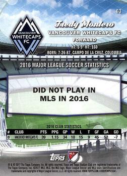 2017 Stadium Club MLS #63 Fredy Montero Back