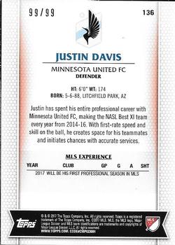 2017 Topps MLS - Blue #136 Justin Davis Back