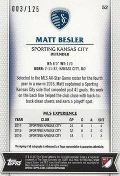2017 Topps MLS - Autographs #52 Matt Besler Back
