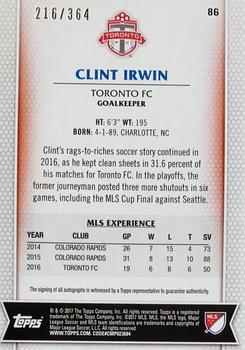 2017 Topps MLS - Autographs #86 Clint Irwin Back