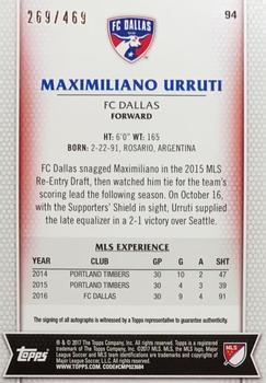 2017 Topps MLS - Autographs #94 Maximiliano Urruti Back