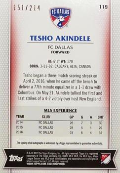 2017 Topps MLS - Autographs #119 Tesho Akindele Back