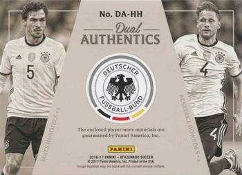 2017 Panini Aficionado - Dual Authentics #DA-HH Mats Hummels / Benedikt Howedes Back