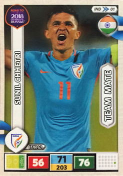 2017 Panini Adrenalyn XL Road to 2018 World Cup #IND 01 Sunil Chhetri Front
