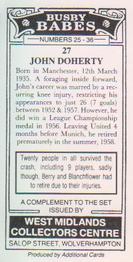 1991 West Midlands Collectors Centre Busby Babes #27 John Doherty Back