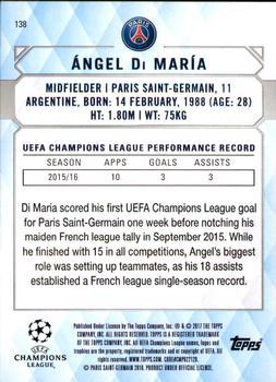 2017 Topps UEFA Champions League Showcase - Gold #138 Angel Di Maria Back