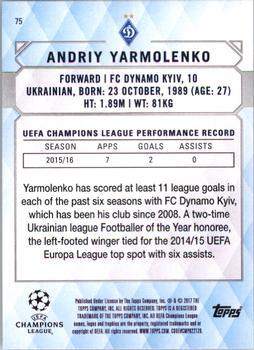 2017 Topps UEFA Champions League Showcase - Black #75 Andriy Yarmolenko Back