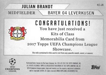 2017 Topps UEFA Champions League Showcase - Kits of Class Relics #KC-JB Julian Brandt Back