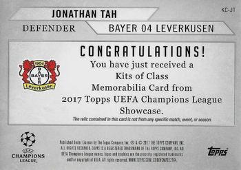 2017 Topps UEFA Champions League Showcase - Kits of Class Relics #KC-JT Jonathan Tah Back