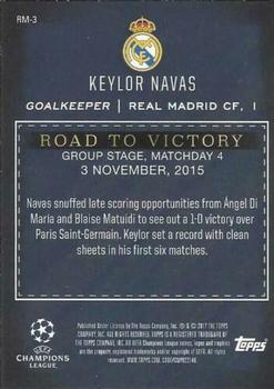 2017 Topps UEFA Champions League Showcase - Road to Victory Champions #RM-3 Keylor Navas Back