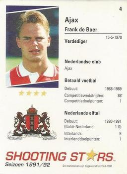 1991-92 Shooting Stars Dutch League #4 Frank de Boer Back