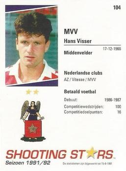 1991-92 Shooting Stars Dutch League #104 Hans Visser Back