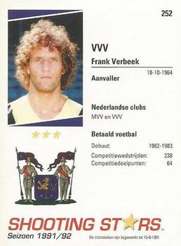 1991-92 Shooting Stars Dutch League #252 Frank Verbeek Back