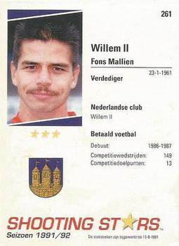 1991-92 Shooting Stars Dutch League #261 Fons Mallien Back