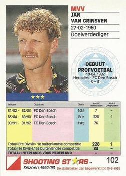 1992-93 Shooting Stars Dutch League #102 Jan van Grinsven Back