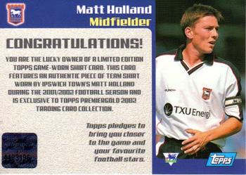 2001-02 Topps Premier Gold 2002 - Redemption Shirts #NNO Matt Holland Back