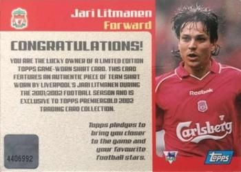 2001-02 Topps Premier Gold 2002 - Redemption Shirts #NNO Jari Litmanen Back