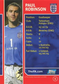 2005 Topps England #6 Paul Robinson Back