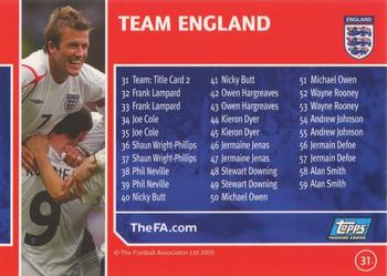2005 Topps England #31 Team England/Checklist 31-59 Back
