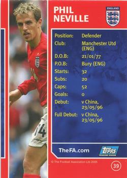 2005 Topps England #39 Phil Neville Back