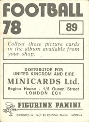 1977-78 Panini Football 78 (UK) #89 Ken Swain Back