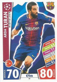 2017-18 Topps Match Attax UEFA Champions League #30 Arda Turan Front