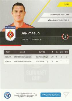 2017-18 SportZoo Futbalové Slovensko #S021 Jan Maslo Back