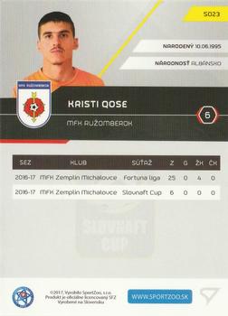 2017-18 SportZoo Futbalové Slovensko #S023 Kristi Qose Back