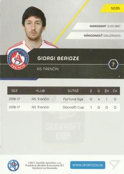 2017-18 SportZoo Futbalové Slovensko #S035 Giorgi Beridze Back
