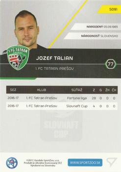 2017-18 SportZoo Futbalové Slovensko #S091 Jozef Talian Back