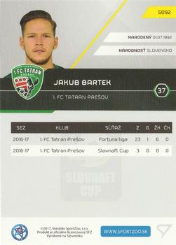 2017-18 SportZoo Futbalové Slovensko #S092 Jakub Bartek Back