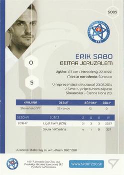 2017-18 SportZoo Futbalové Slovensko - Slovenski Sokoli #SO05 Erik Sabo Back