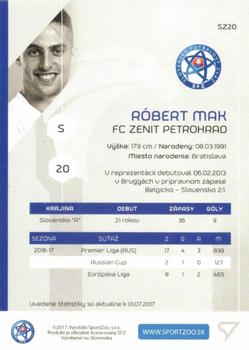 2017-18 SportZoo Futbalové Slovensko - Slovenski Sokoli - Zlata Edicia #SZ20 Robert Mak Back