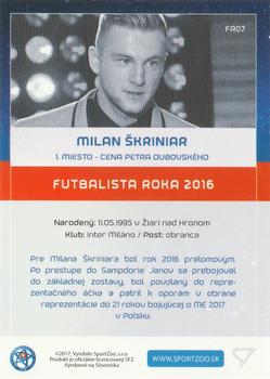 2017-18 SportZoo Futbalové Slovensko - Futbalista Roka 2016 #FR07 Milan Skriniar Back