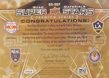 2012 Upper Deck MLS - Super Stars Quad Materials Premium Series #SS-DEF Rafael Marquez / Sean Franklin / Jamison Olave / Heath Pearce Back
