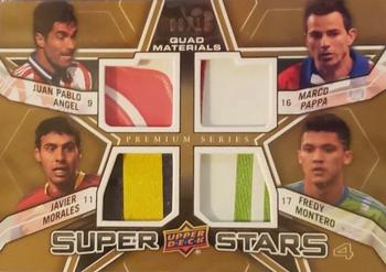 2012 Upper Deck MLS - Super Stars Quad Materials Premium Series #SS-APMM Fredy Montero / Javier Morales / Juan Pablo Angel / Marco Pappa Front
