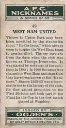 1933 Ogden’s Cigarettes AFC Nicknames #49 West Ham United Back