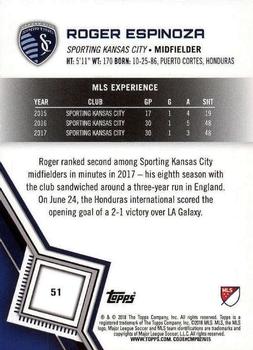 2018 Topps MLS #51 Roger Espinoza Back