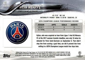 2017-18 Topps Chrome UEFA Champions League #41 Kylian Mbappé Back
