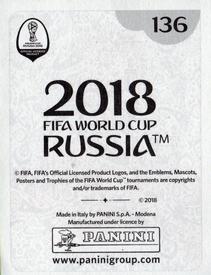 2018 Panini FIFA World Cup: Russia 2018 Stickers (Black/Gray Backs, Made in Italy) #136 Nacho Back