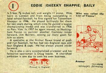 1958-59 A&BC Chewing Gum #1 Eddie Baily Back