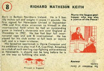 1958-59 A&BC Chewing Gum #8 Richard Keith Back