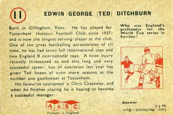 1958-59 A&BC Chewing Gum #11 Ted Ditchburn Back