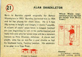 1958-59 A&BC Chewing Gum #21 Alan Shackleton Back