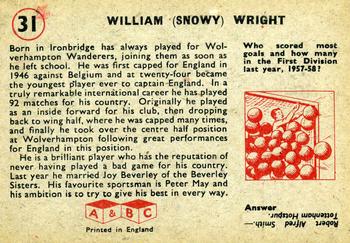 1958-59 A&BC Chewing Gum #31 Billy Wright Back