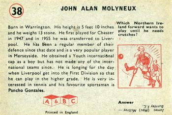 1958-59 A&BC Chewing Gum #38 John Molyneux Back