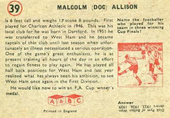 1958-59 A&BC Chewing Gum #39 Malcolm Allison Back
