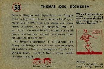 1958-59 A&BC Chewing Gum #58 Tommy Docherty Back