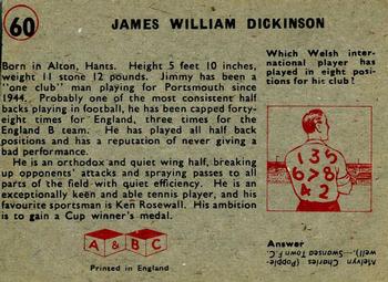 1958-59 A&BC Chewing Gum #60 Jimmy Dickinson Back